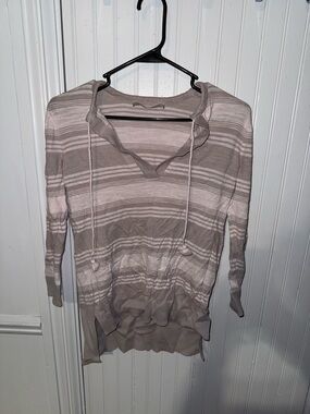 LOFT striped knit pullover in taupe and light pink
